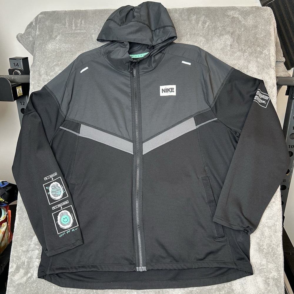 Nike Black Full Zip Hooded Windrunner D.Y.E. Running Windbreaker Jacket Men's XL